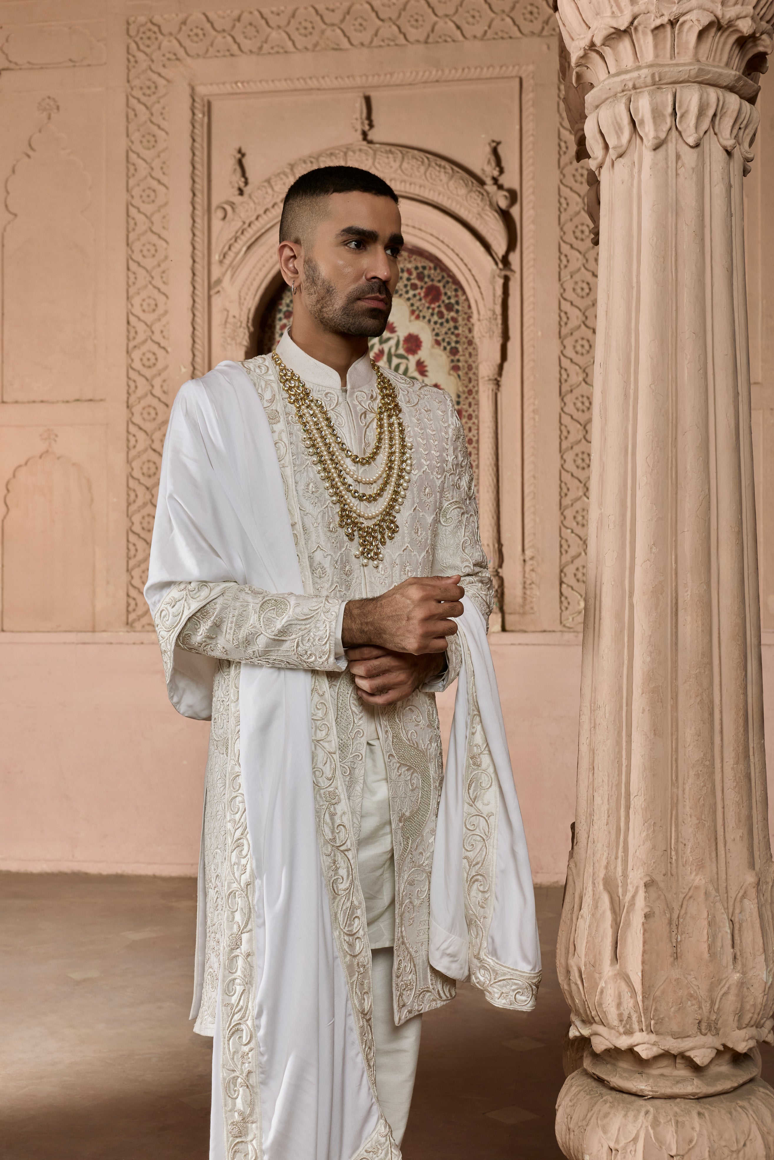 Raas “Sutra Utsav” Ivory 3D Sherwani