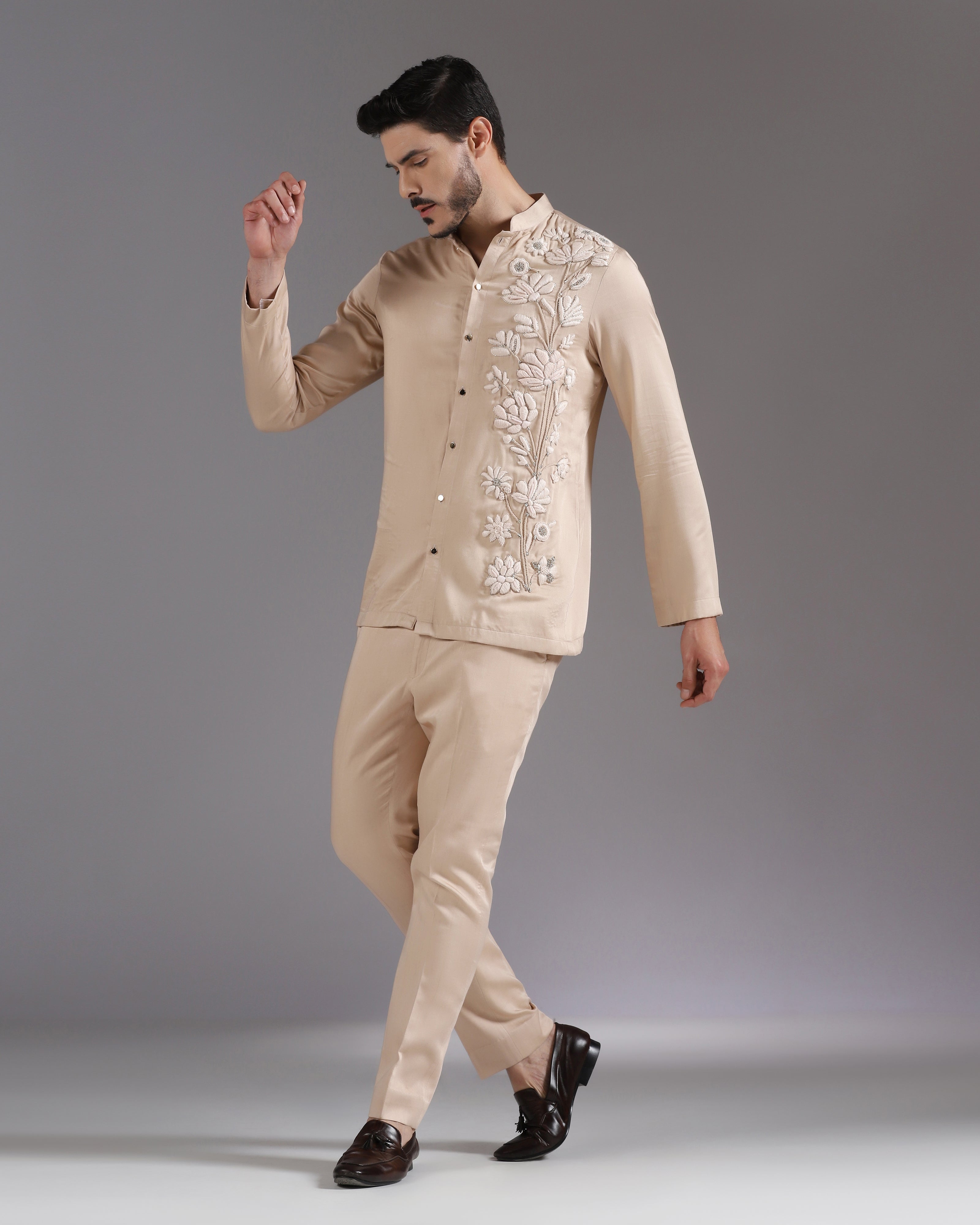 “Peach Bloom” 3D Hand-Embroidered Co-ord Set