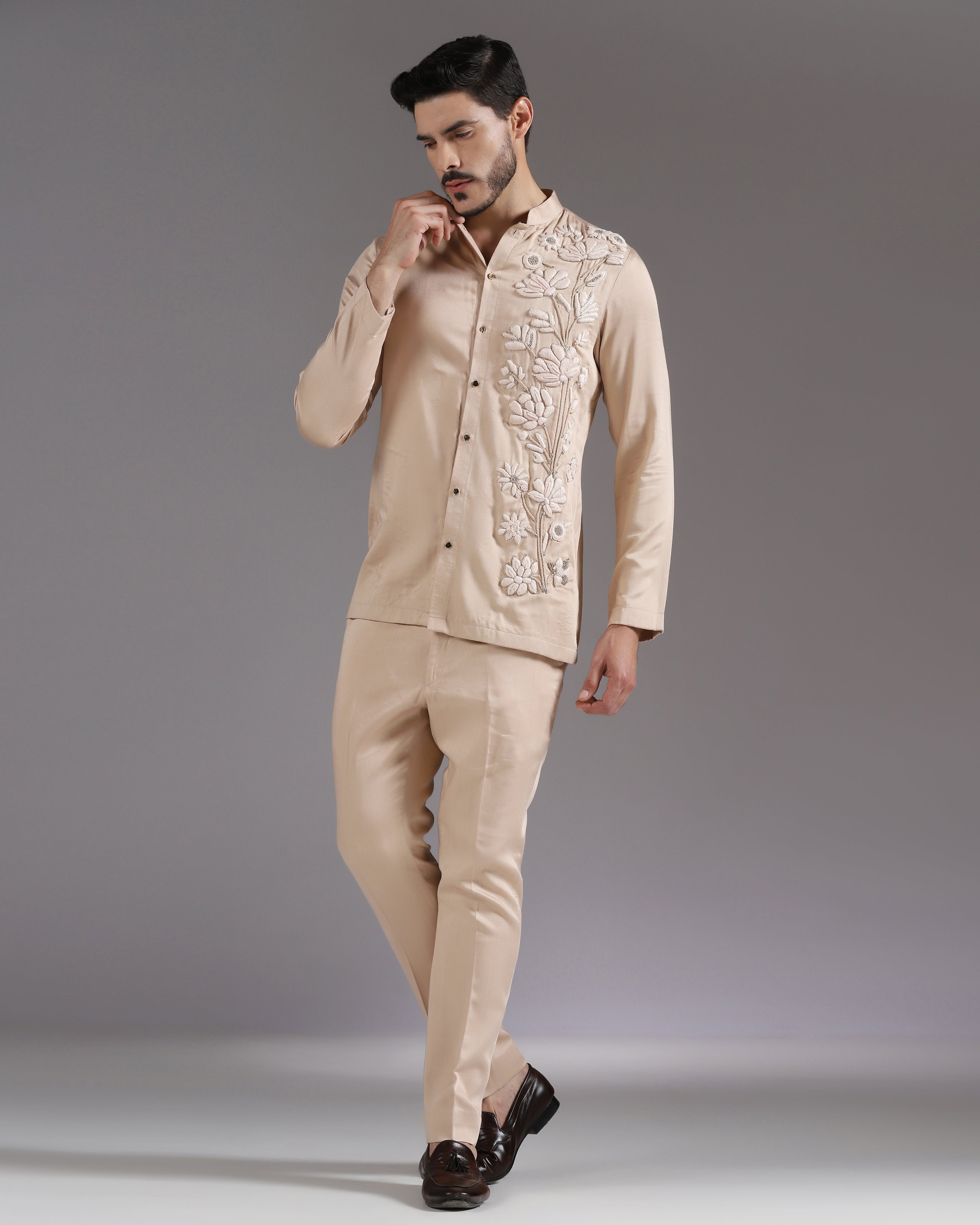 “Peach Bloom” 3D Hand-Embroidered Co-ord Set