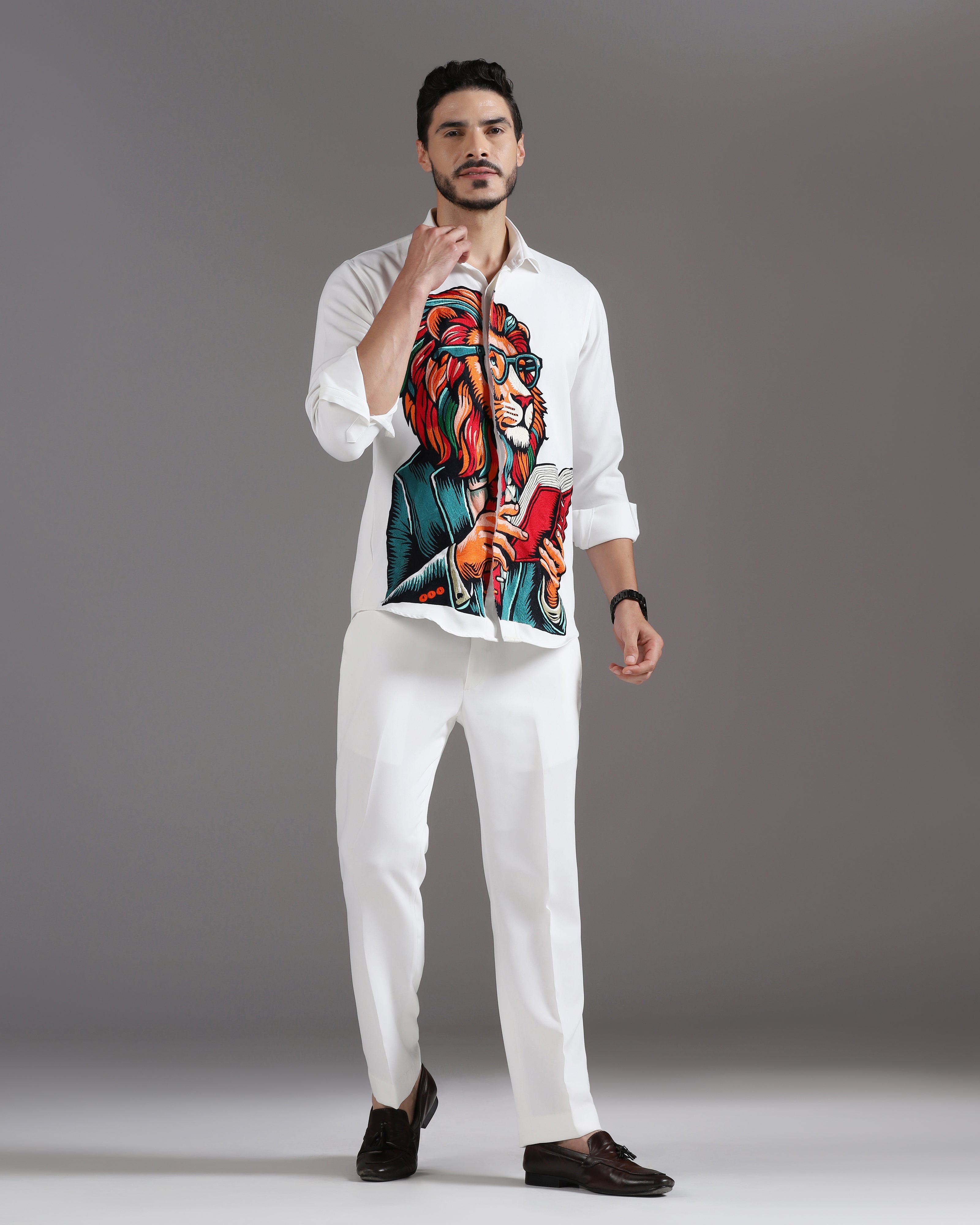 “The Scholar Lion” White Co-ord Set