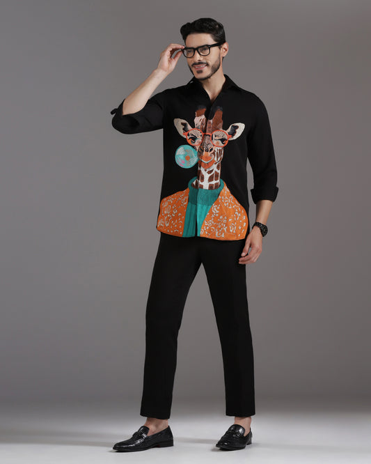 “Giraffe & Bubble” Black Crepe Co-ord Set
