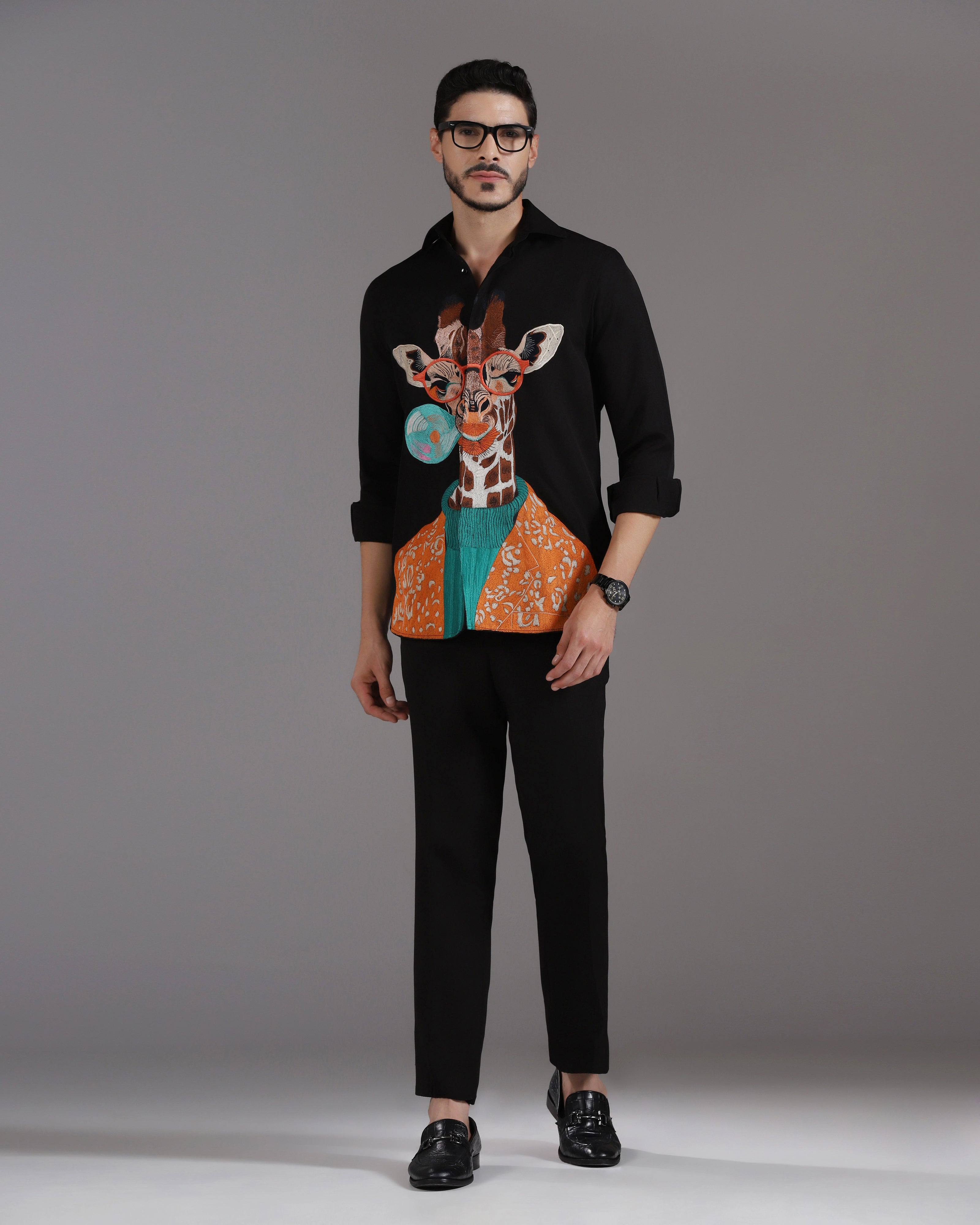 “Giraffe & Bubble” Black Crepe Co-ord Set