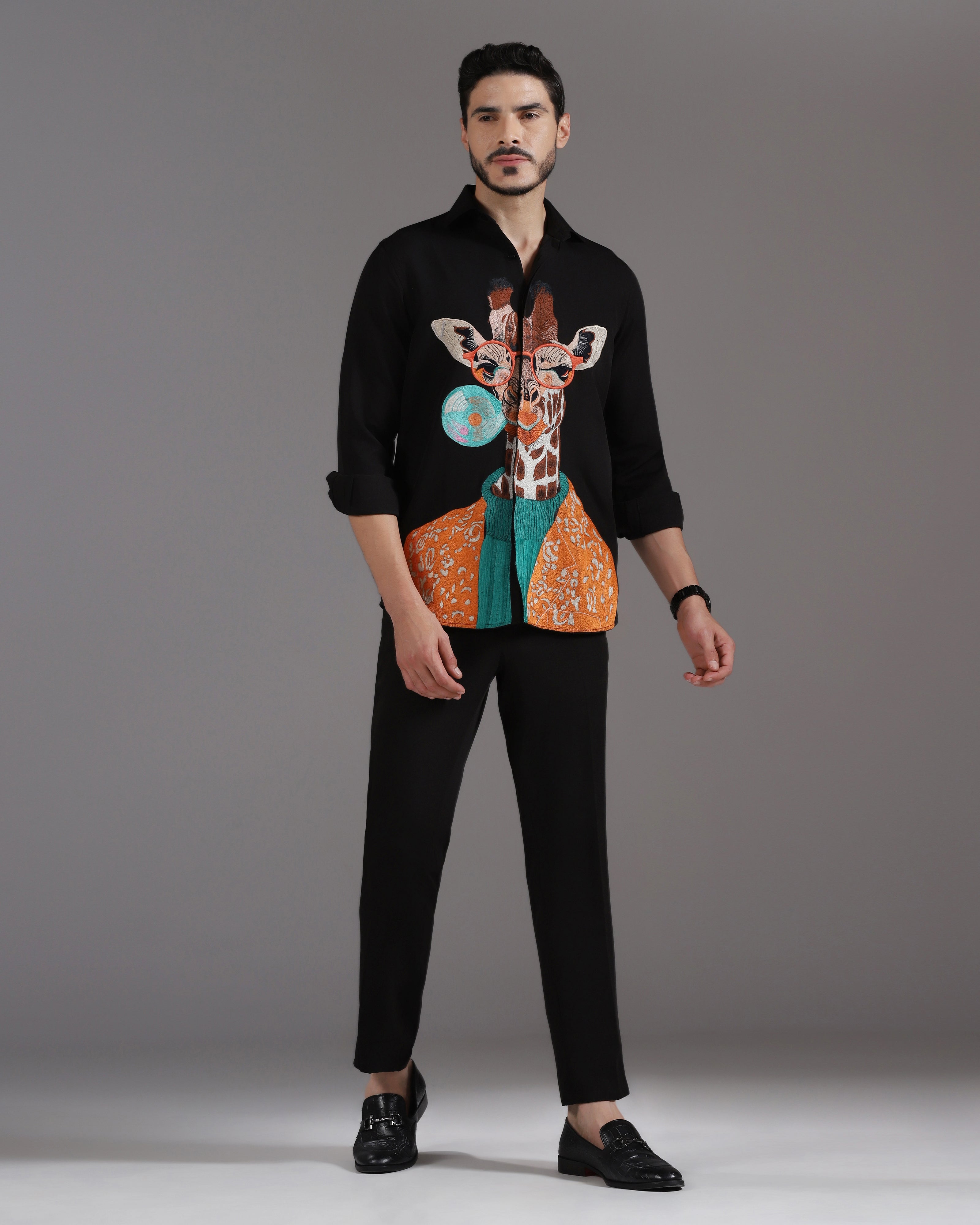 “Giraffe & Bubble” Black Crepe Co-ord Set