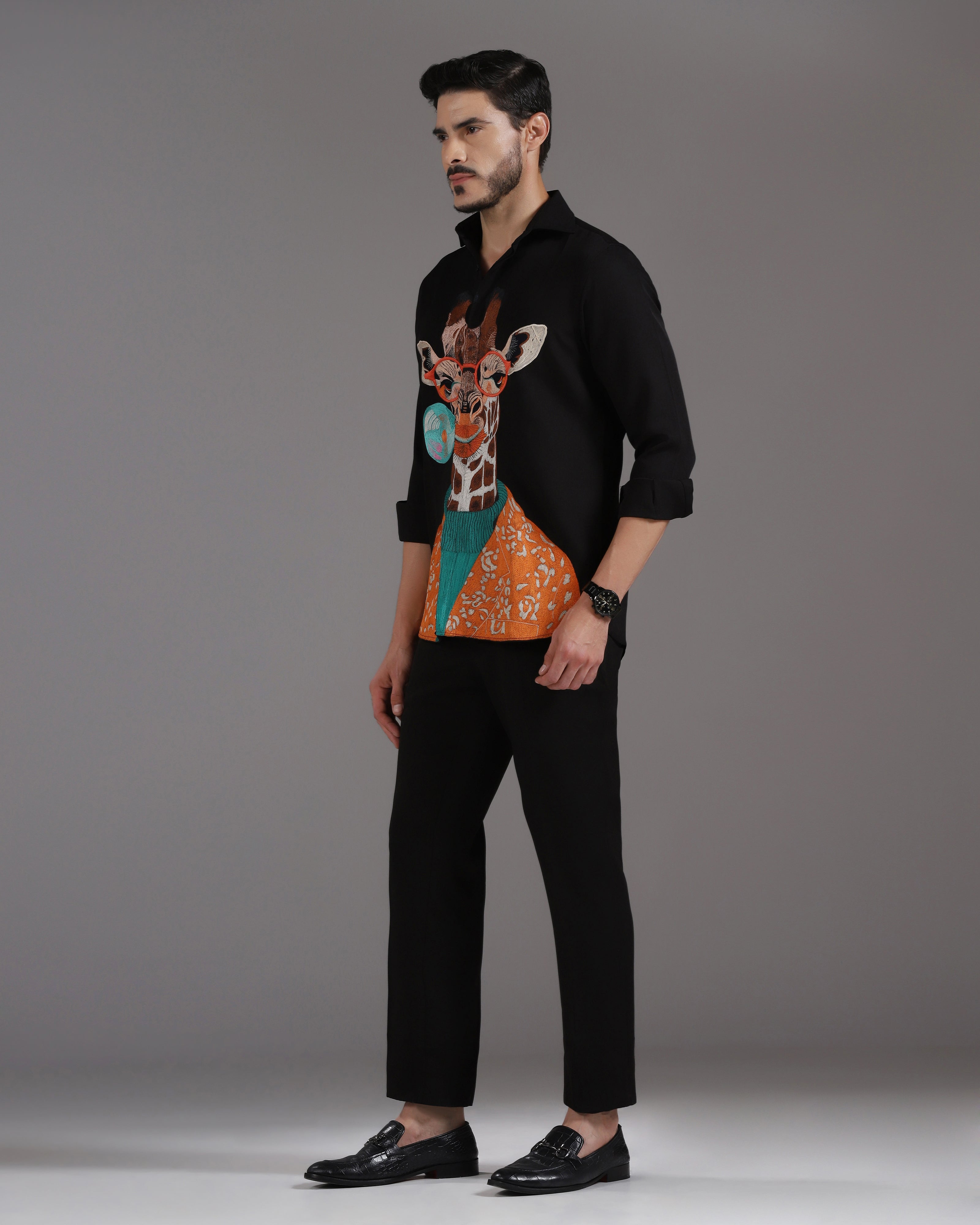 “Giraffe & Bubble” Black Crepe Co-ord Set