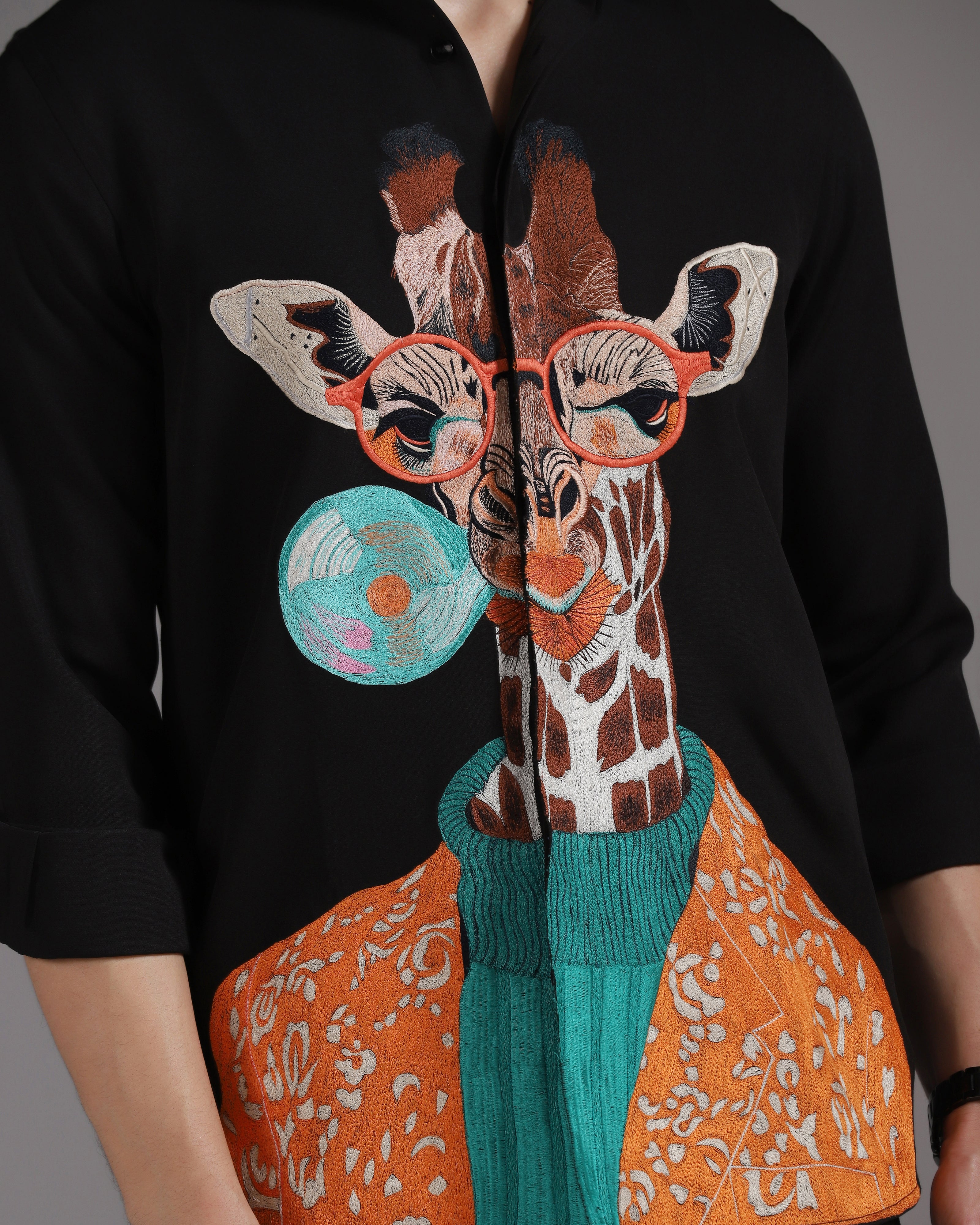 “Giraffe & Bubble” Black Crepe Co-ord Set