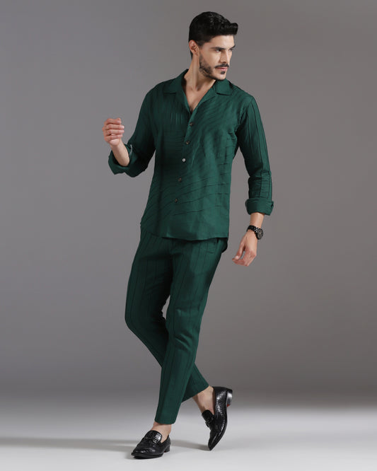 Bhavya Bhasin "Forest Flow" Pintuck Deep Green Cotton Linen Co-ord Set