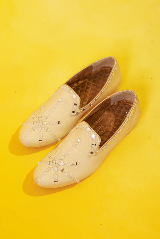 "Prakrit Aaina" Natural Tone Mirror Embroidered Loafers