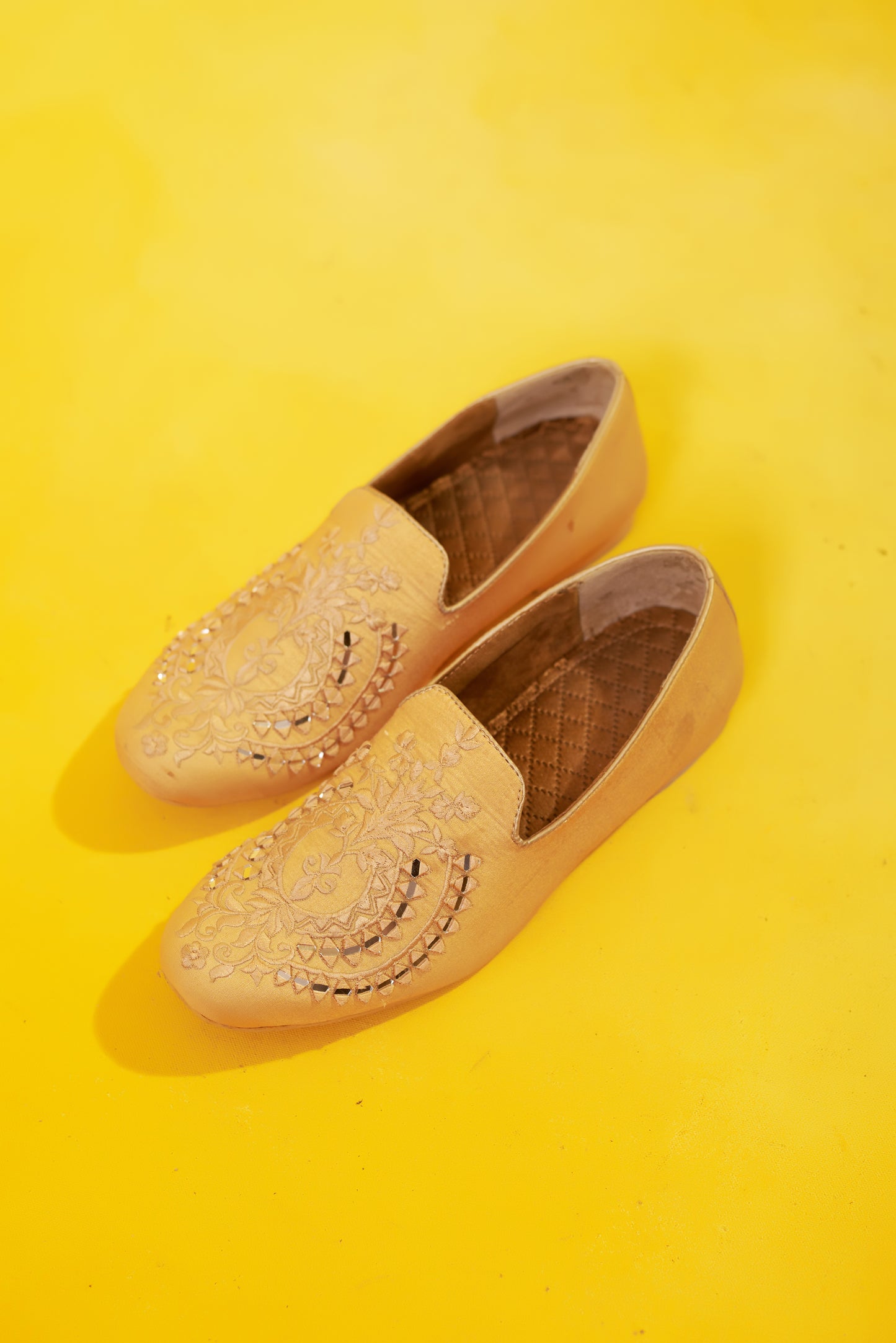 Mitti Aaina brown mirror embroidered silk loafers | Bhavya Bhasin Couture