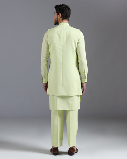 Pastel Green Hand-Embroidered Kurta Nehru Jacket Set