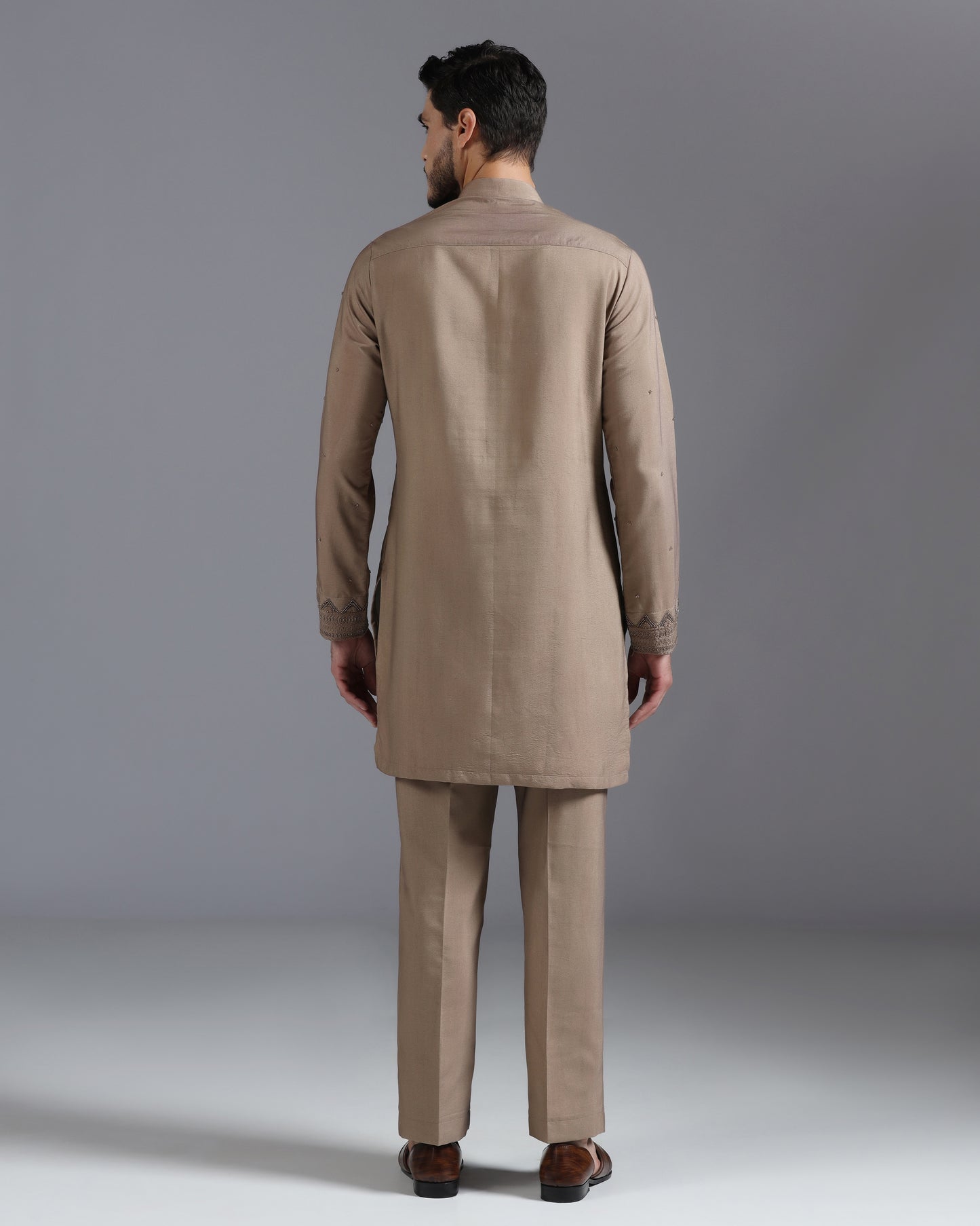 Mocha Brown Hand-Embroidered Kurta Set
