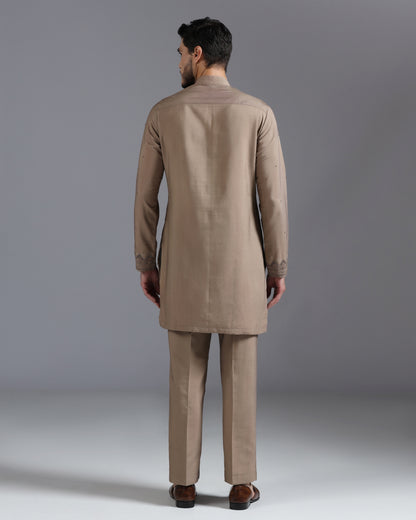 Mocha Brown Hand-Embroidered Kurta Set