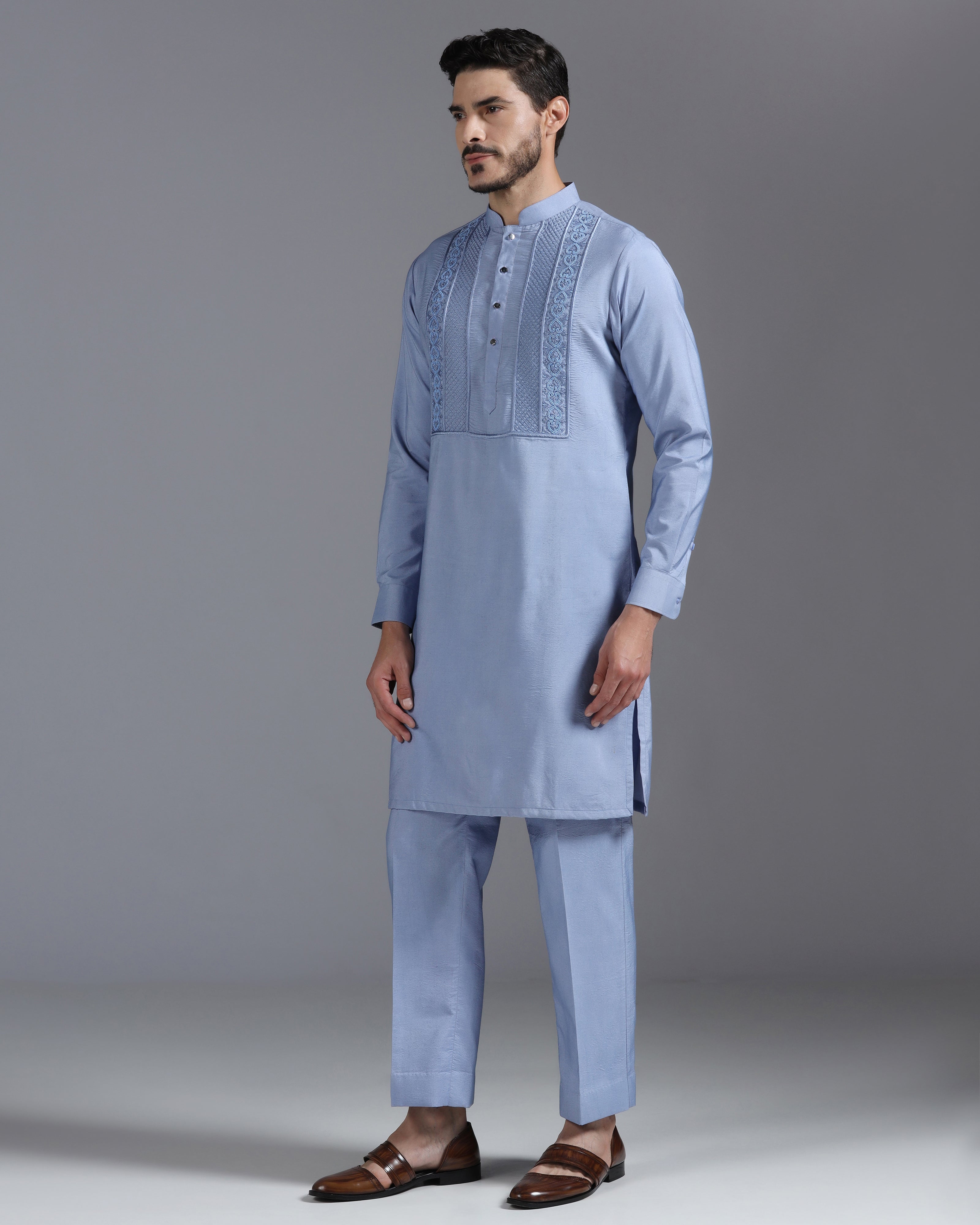 Powder Blue Hand-Embroidered Kurta Set