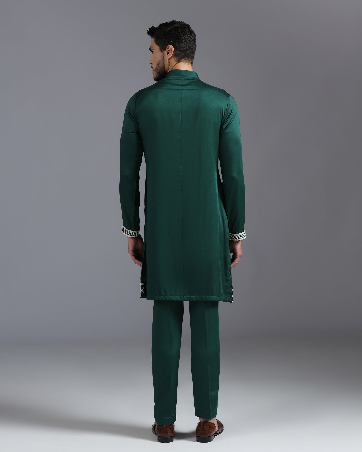 Emerald Green Kurta Set with Hand Embroidered Ivory Cutdana Detailing