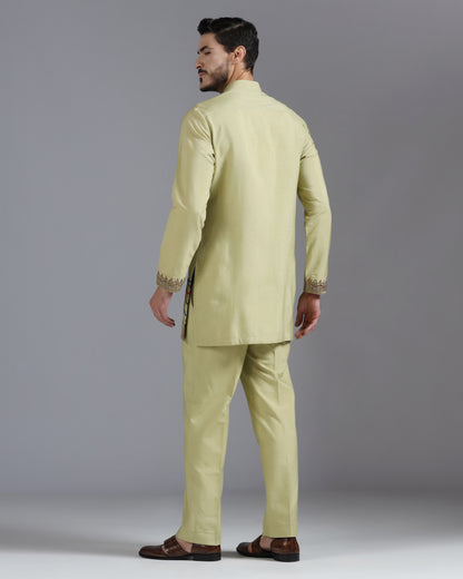 Olive Kurta Set with Multicolour Hand Embroidery