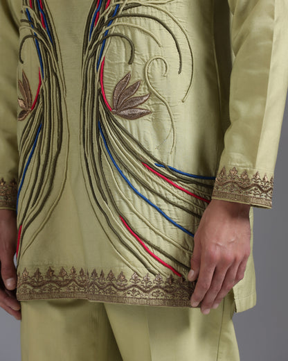 Olive Kurta Set with Multicolour Hand Embroidery