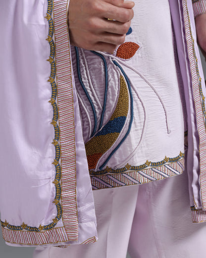 Lilac Hand-Embroidered Kurta Set with Dupatta