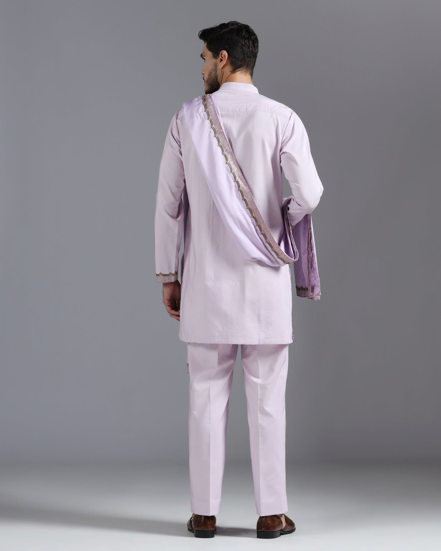 Lilac Hand-Embroidered Kurta Set with Dupatta