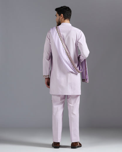 Lilac Hand-Embroidered Kurta Set with Dupatta