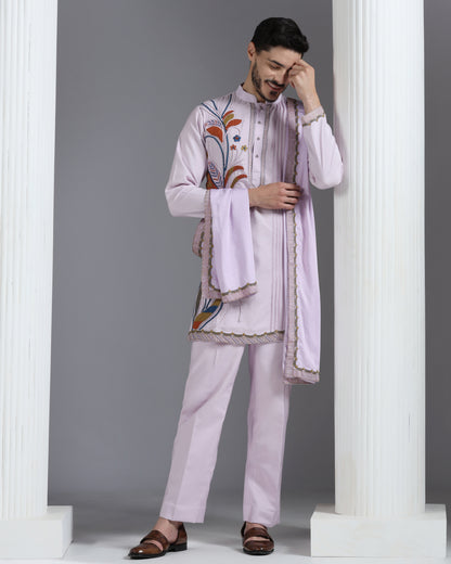 Lilac Hand-Embroidered Kurta Set with Dupatta