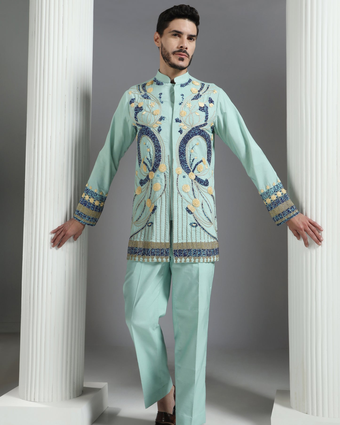Elysian Bloom Embroidered Kurta Set – Mint Green