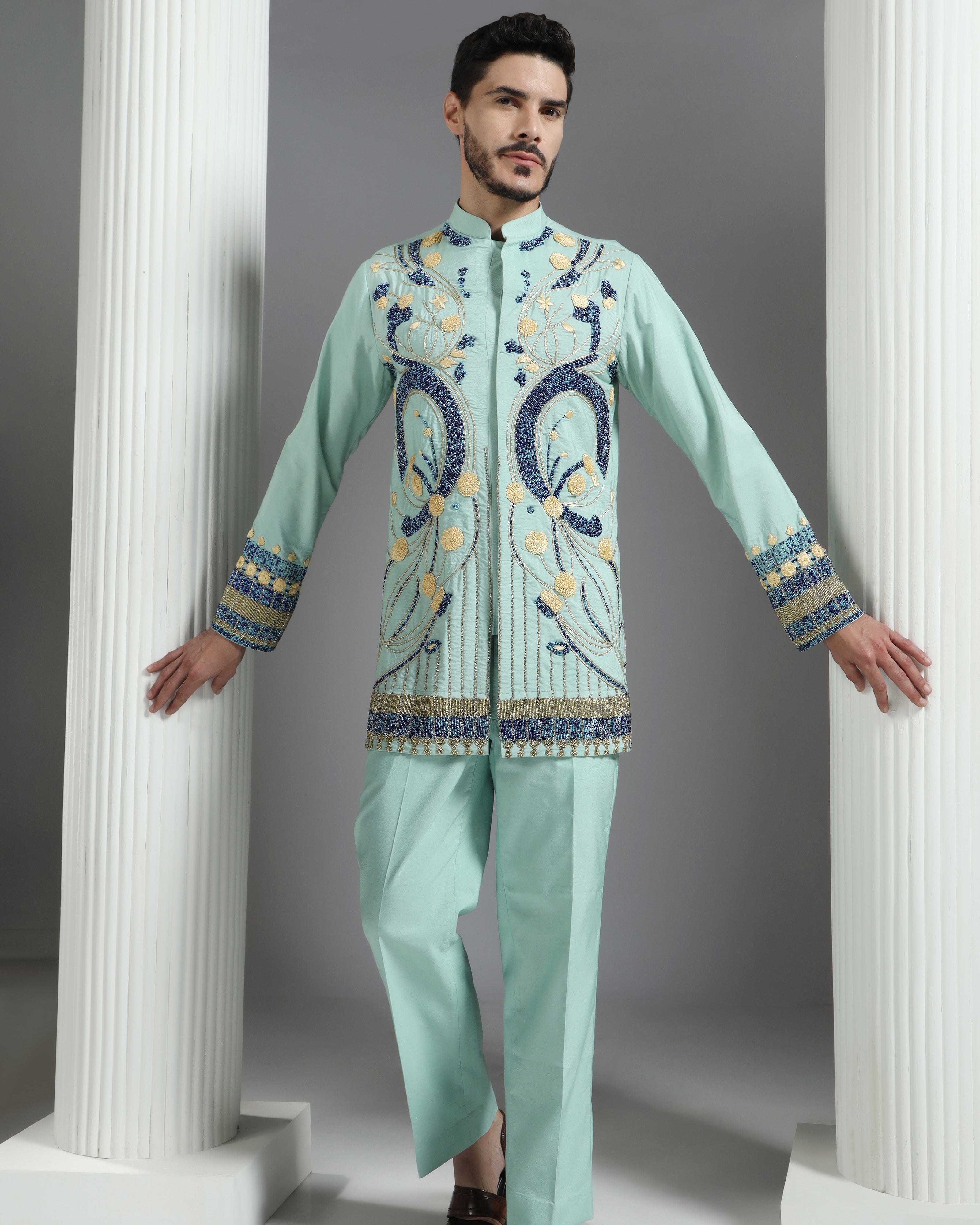 Elysian Bloom Embroidered Kurta Set – Mint Green