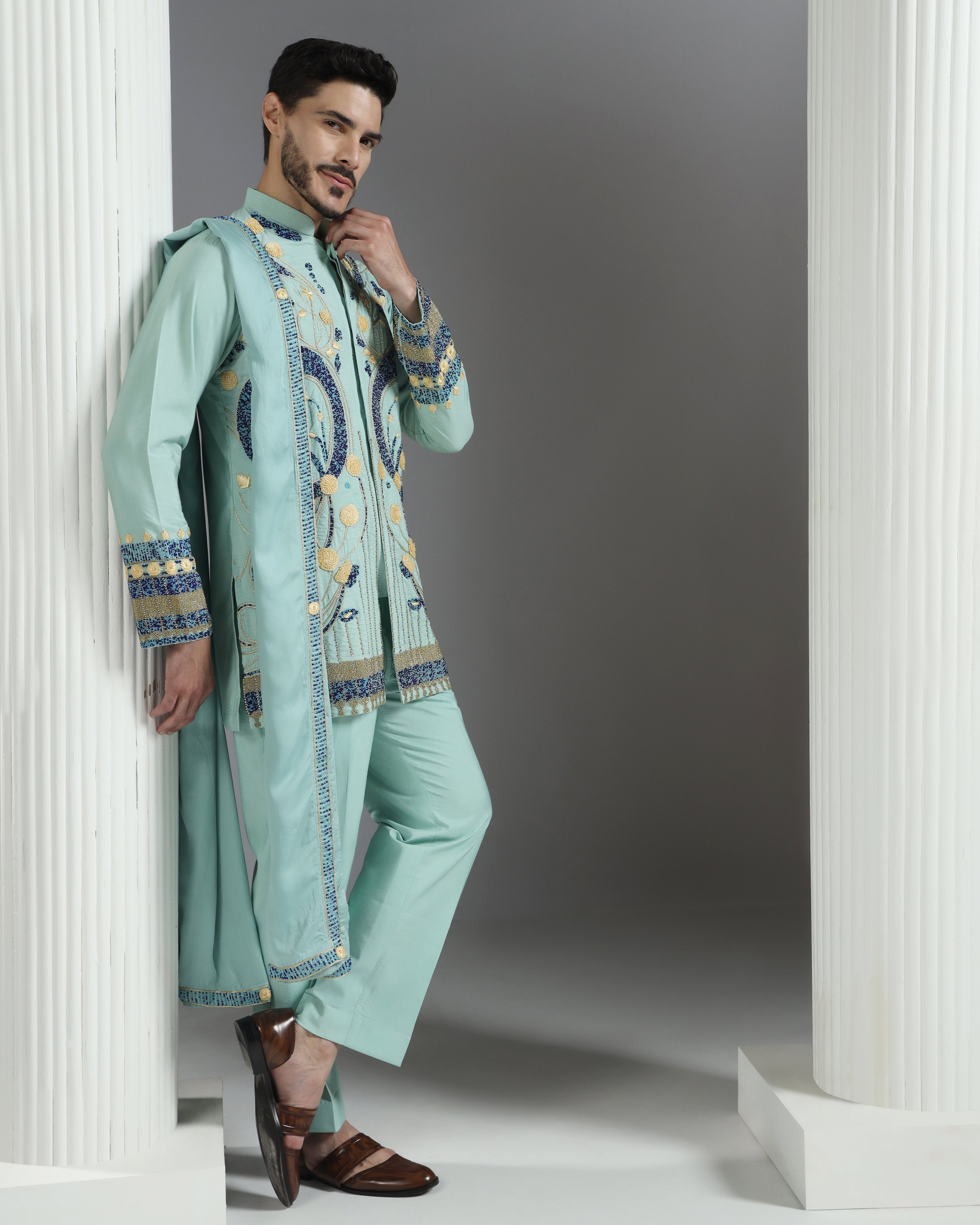Elysian Bloom Embroidered Kurta Set – Mint Green