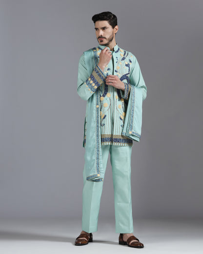 Elysian Bloom Embroidered Kurta Set – Mint Green