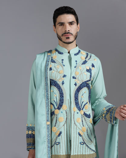 Elysian Bloom Embroidered Kurta Set – Mint Green