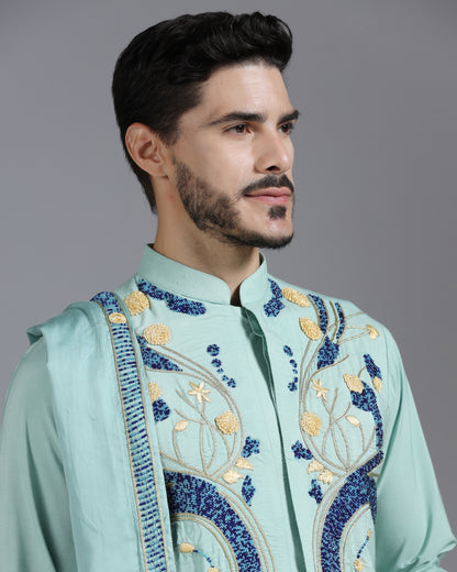 Elysian Bloom Embroidered Kurta Set – Mint Green