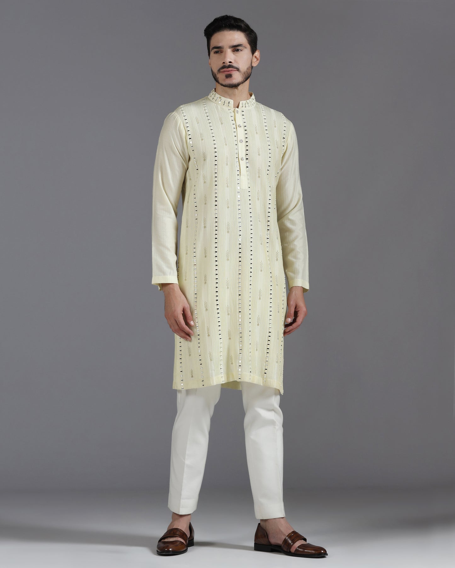 Lime mirror work kurta set Indian festive | Bhavya Bhasin Couture