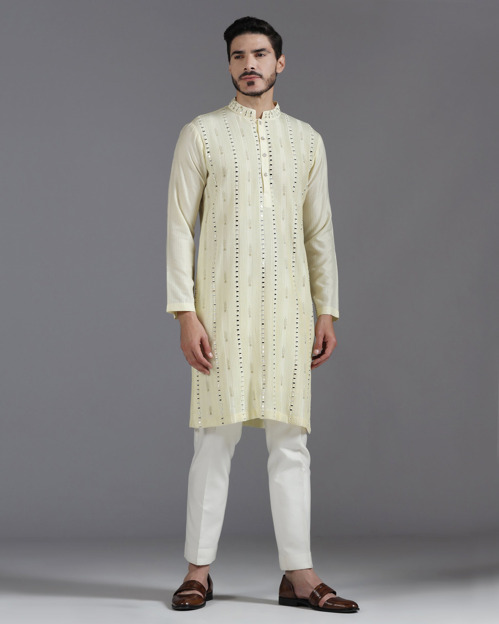 Lime mirror work kurta set Indian festive | Bhavya Bhasin Couture