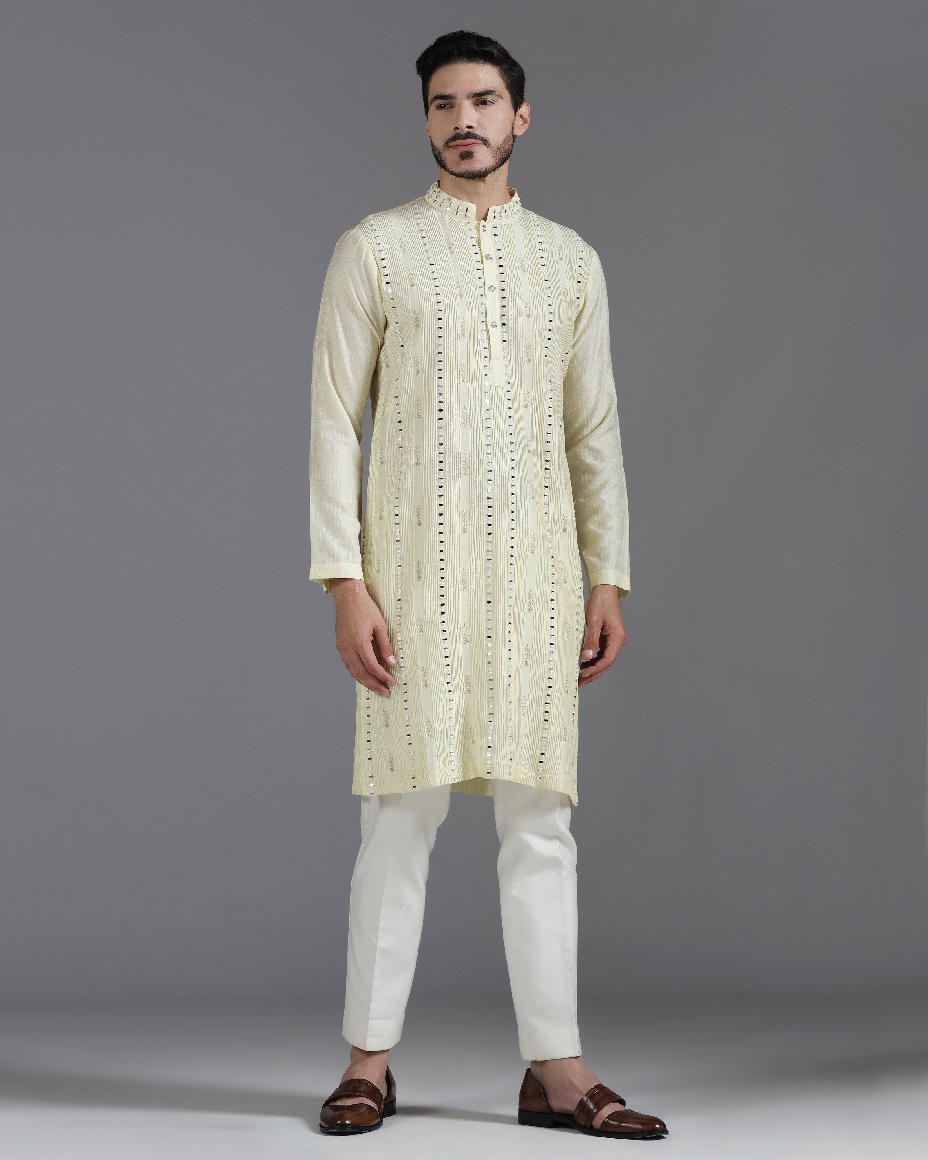 Lime Mirror Work Kurta Set