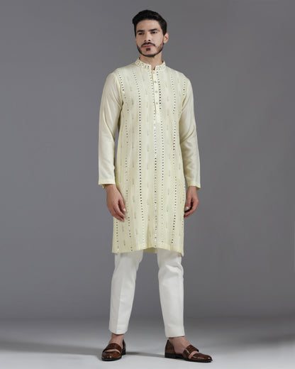 Lime mirror work kurta set Indian festive | Bhavya Bhasin Couture