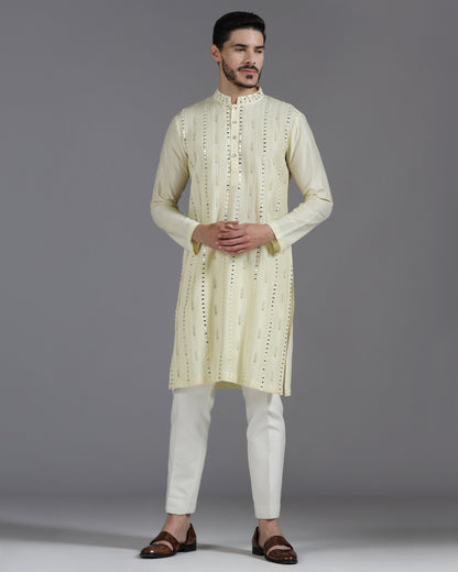 Lime Mirror Work Kurta Set