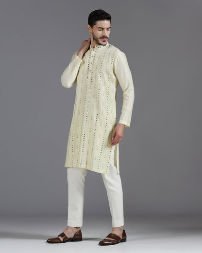 Lime Mirror Work Kurta Set