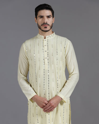 Lime Mirror Work Kurta Set