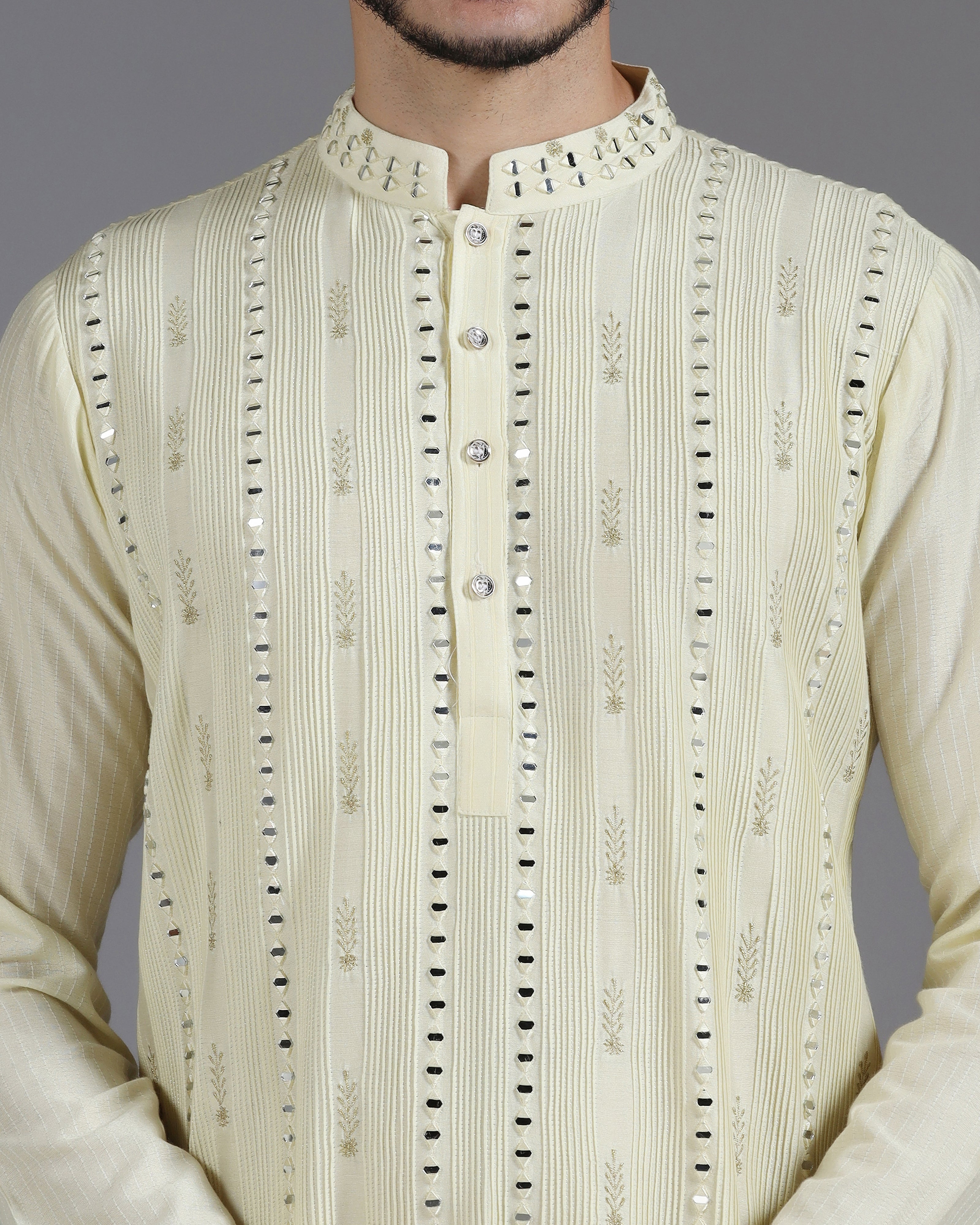 Lime Mirror Work Kurta Set