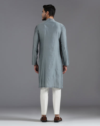 Grey Mirror Work Kurta Set