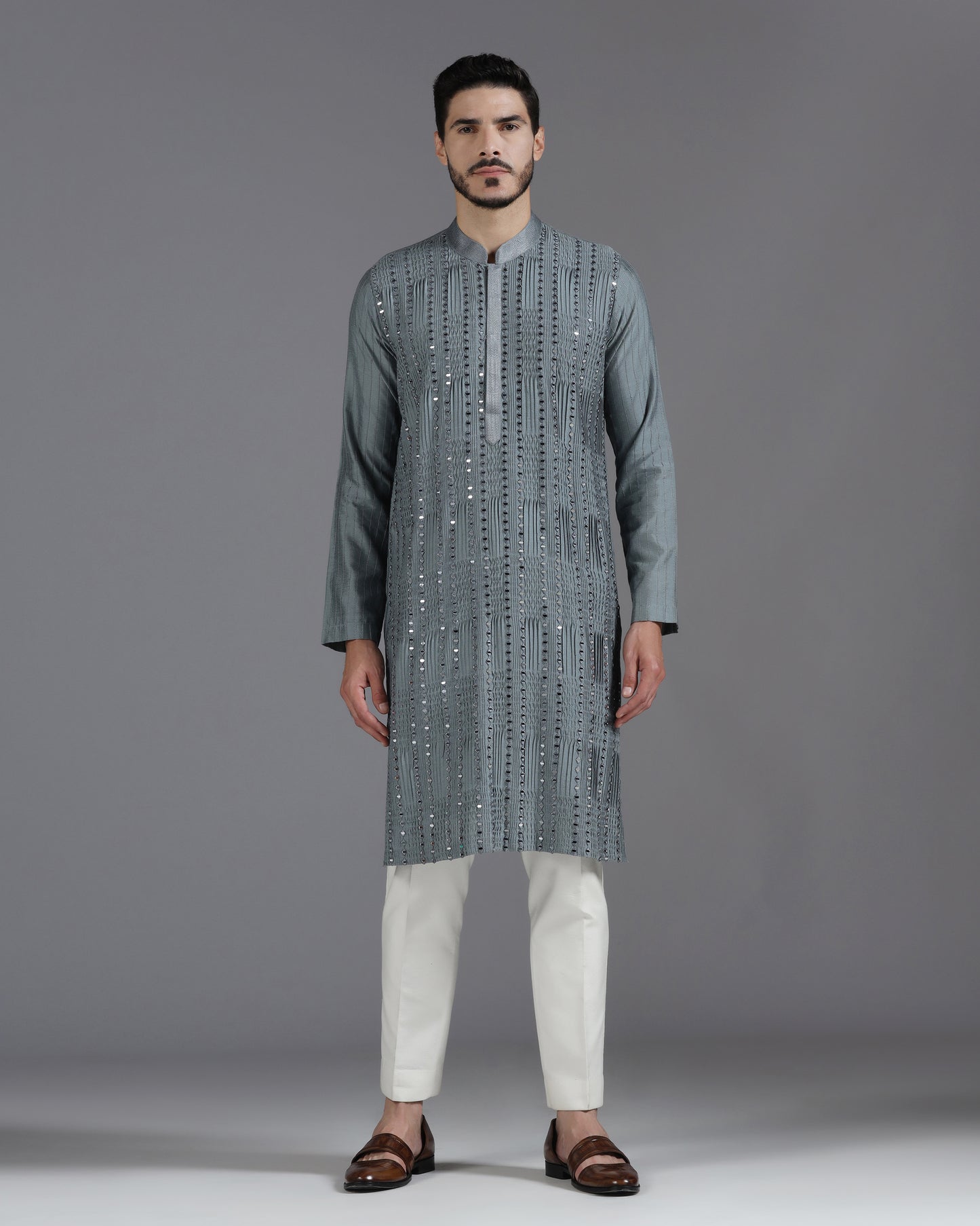Grey Mirror Work Kurta Set