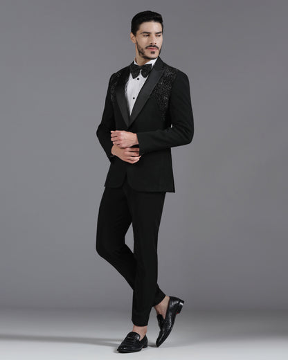 Black tuxedo with 3D Cutdaana and crystal embroidery | Bhavya Bhasin Couture