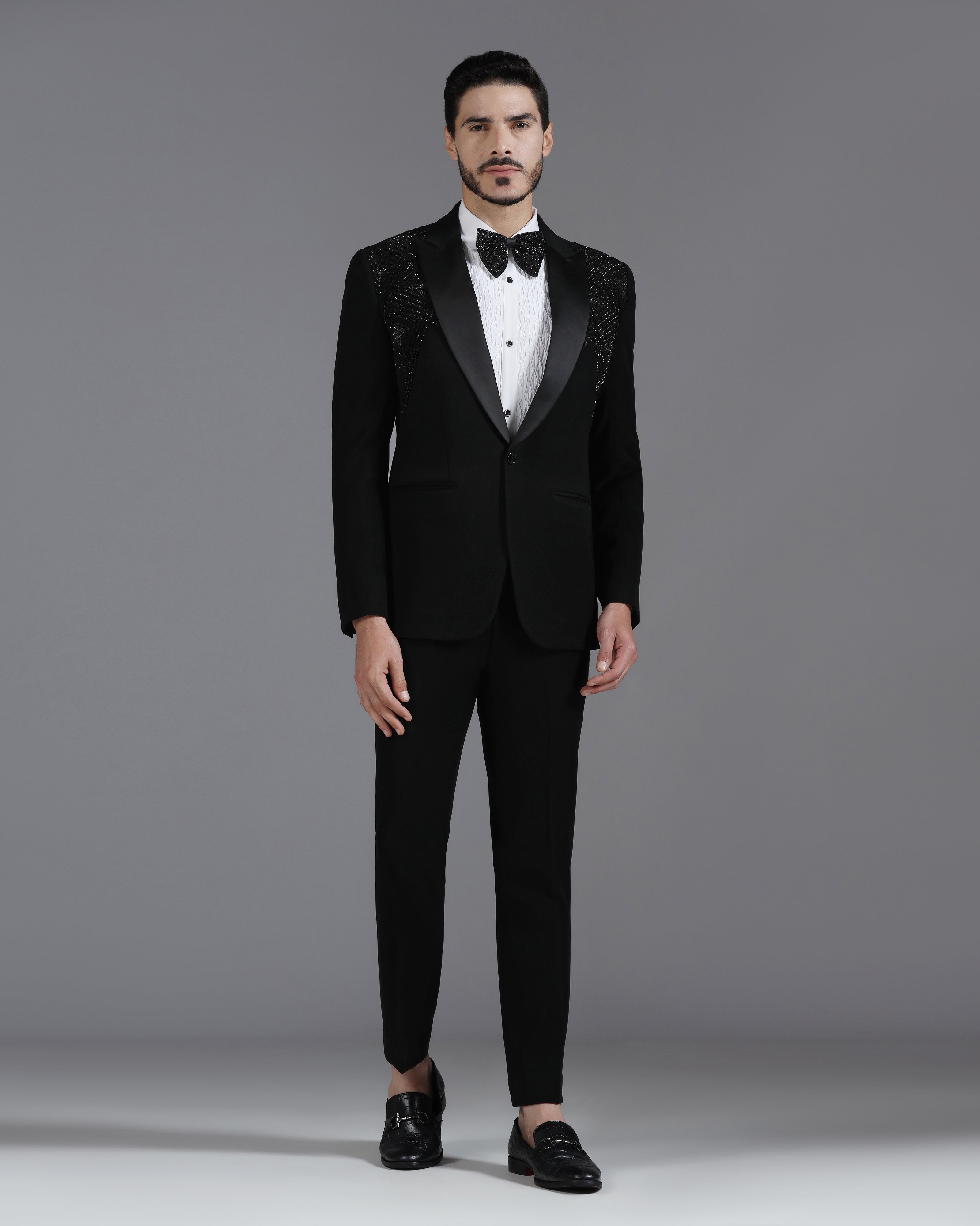 Black Tuxedo with 3D Cutdaana and Crystal Embroidery