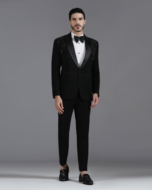 Black Tuxedo with 3D Cutdaana and Crystal Embroidery