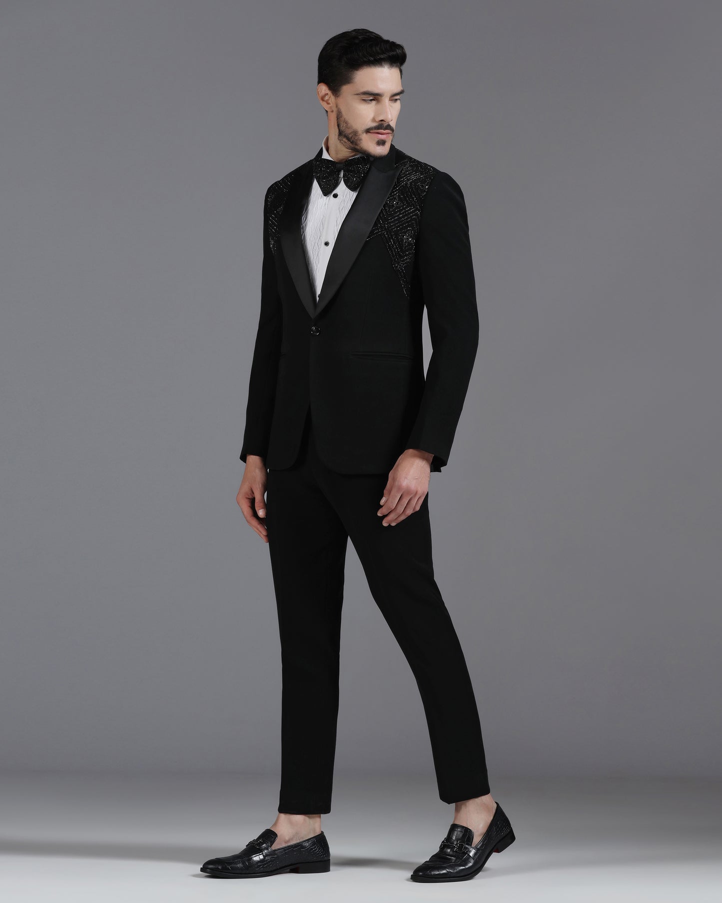 Black Tuxedo with 3D Cutdaana and Crystal Embroidery