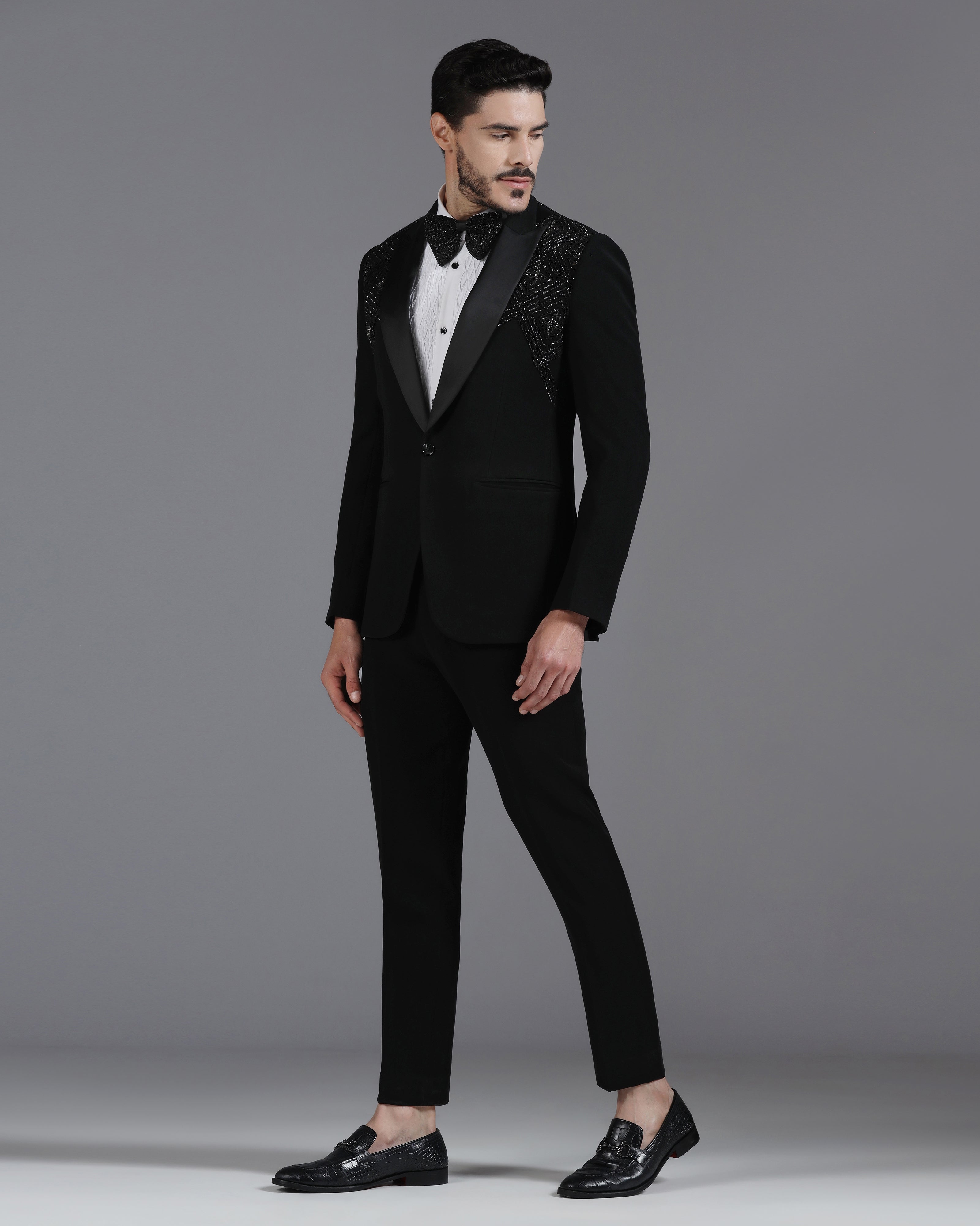 Black Tuxedo with 3D Cutdaana and Crystal Embroidery