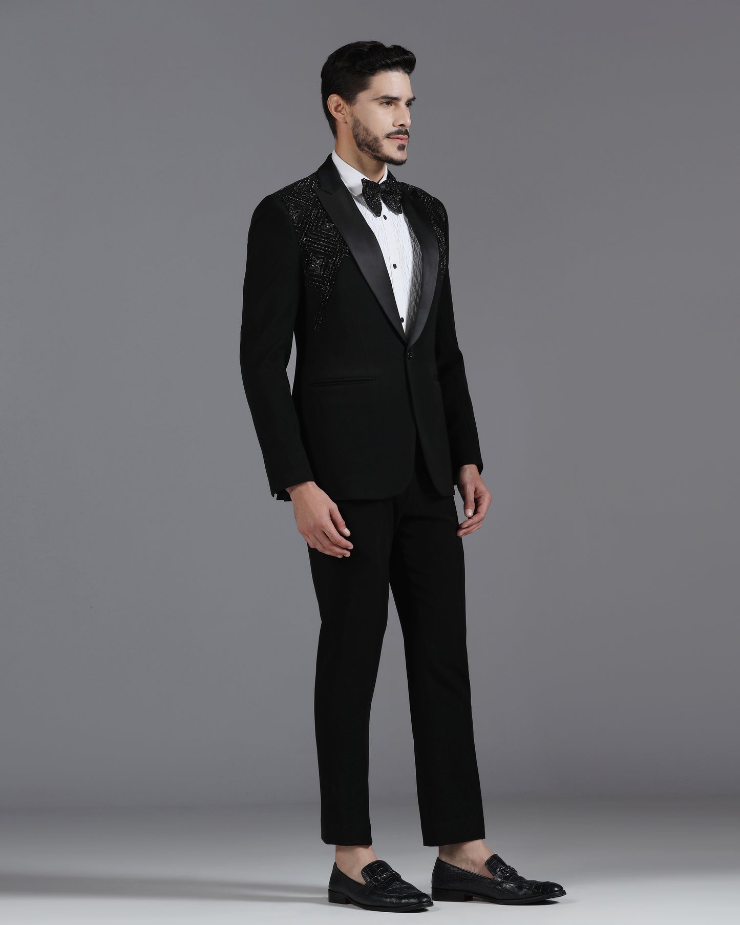 Black Tuxedo with 3D Cutdaana and Crystal Embroidery