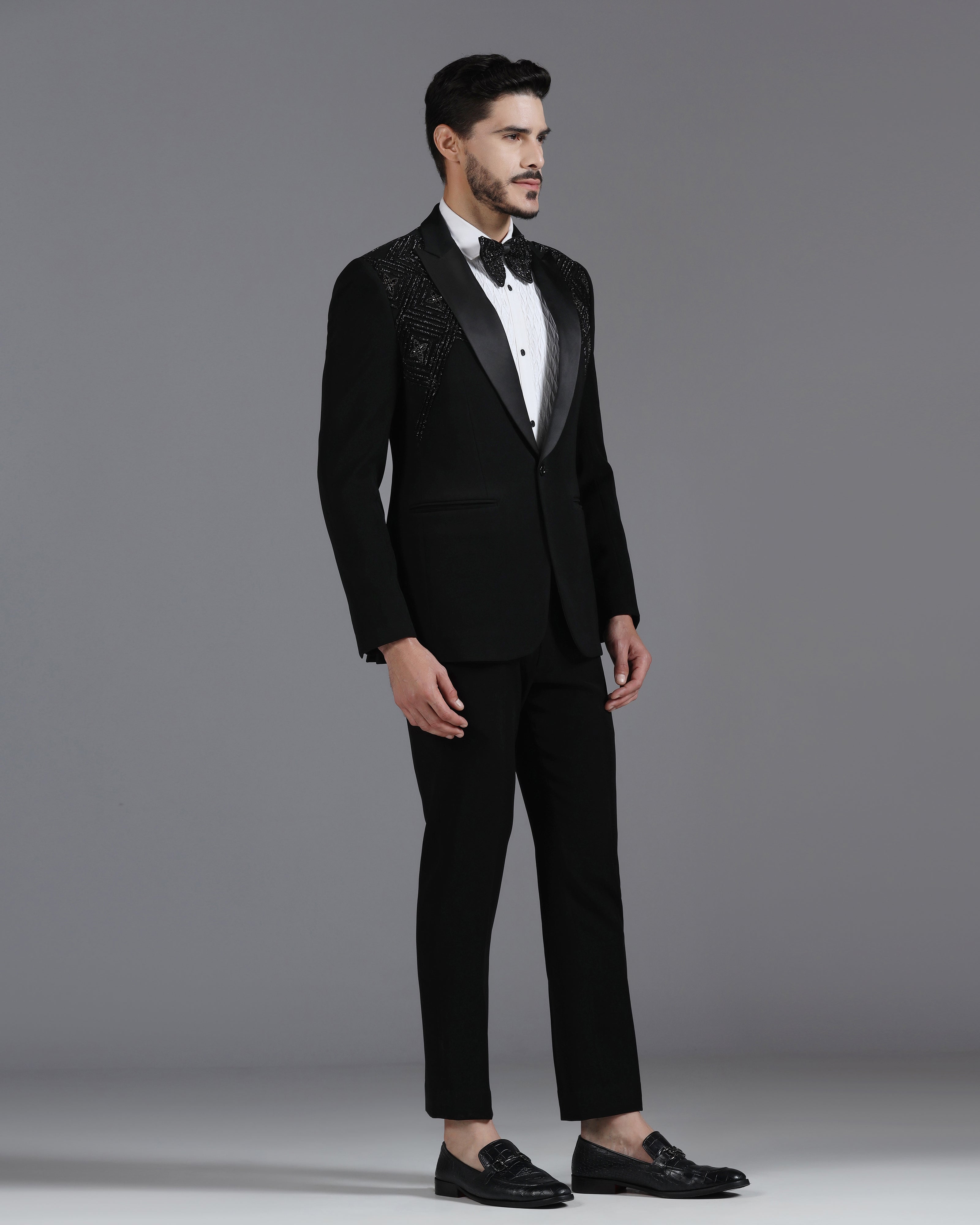 Black Tuxedo with 3D Cutdaana and Crystal Embroidery