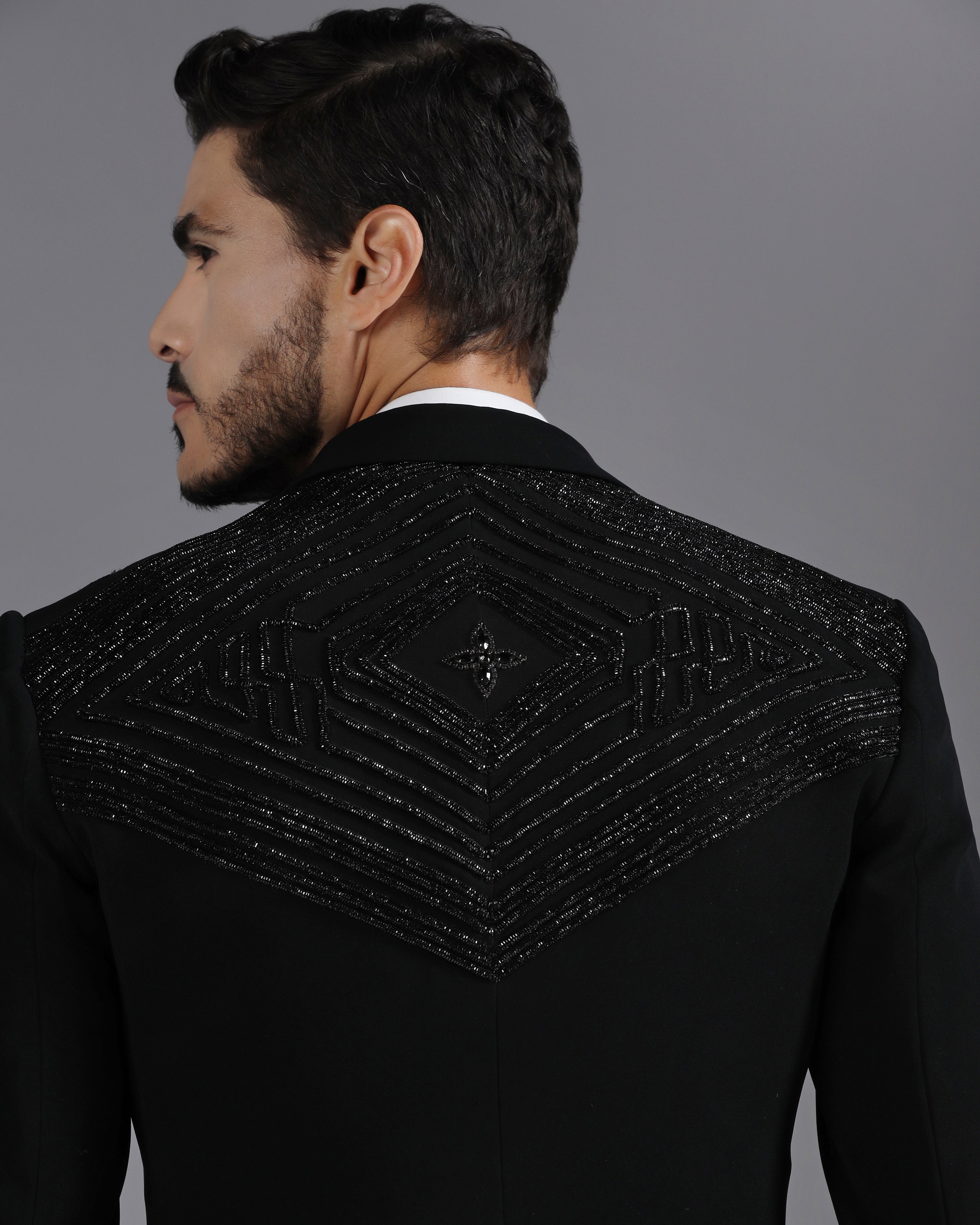 Black Tuxedo with 3D Cutdaana and Crystal Embroidery
