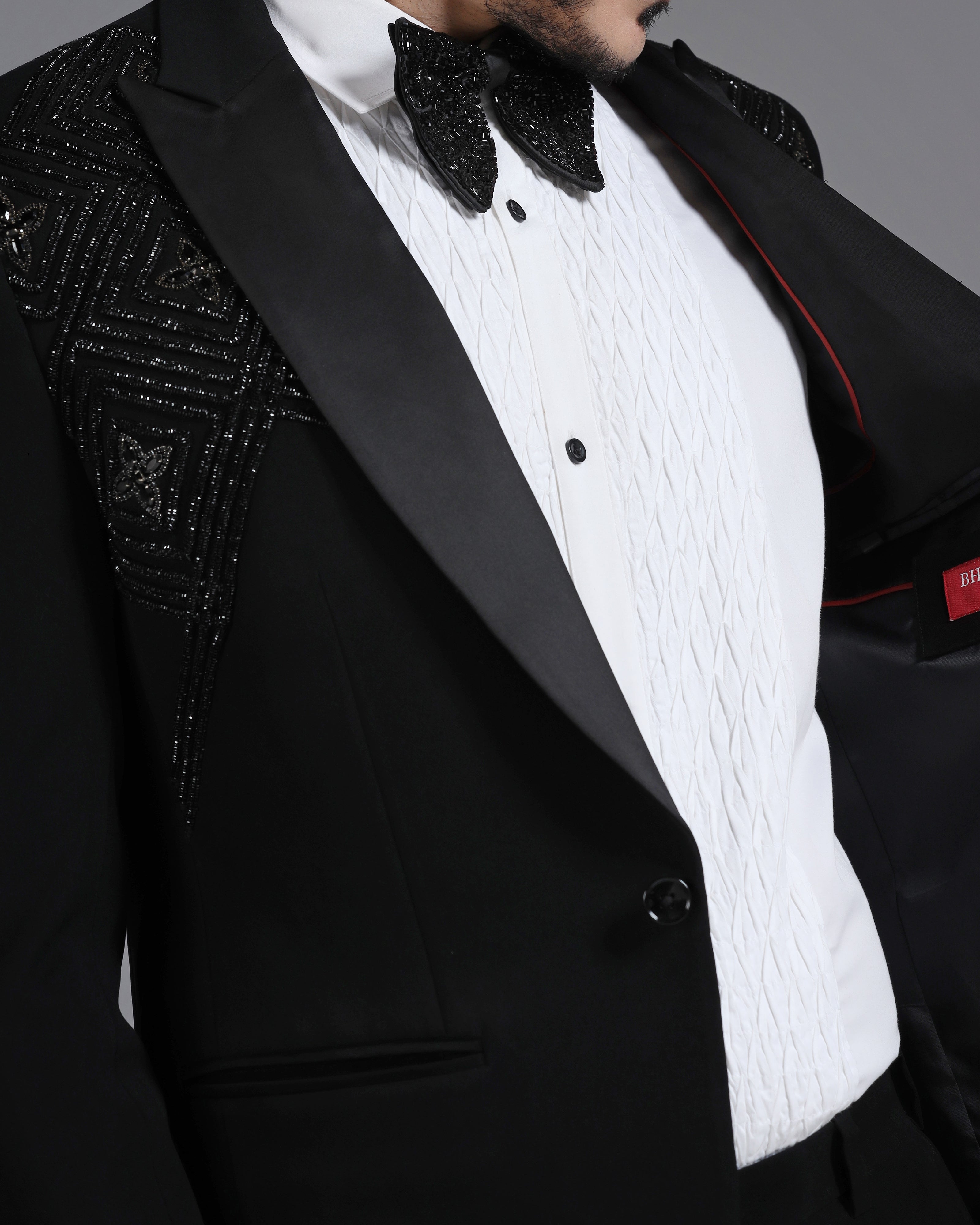 Black Tuxedo with 3D Cutdaana and Crystal Embroidery