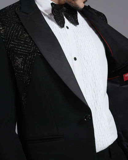 Black Tuxedo with 3D Cutdaana and Crystal Embroidery