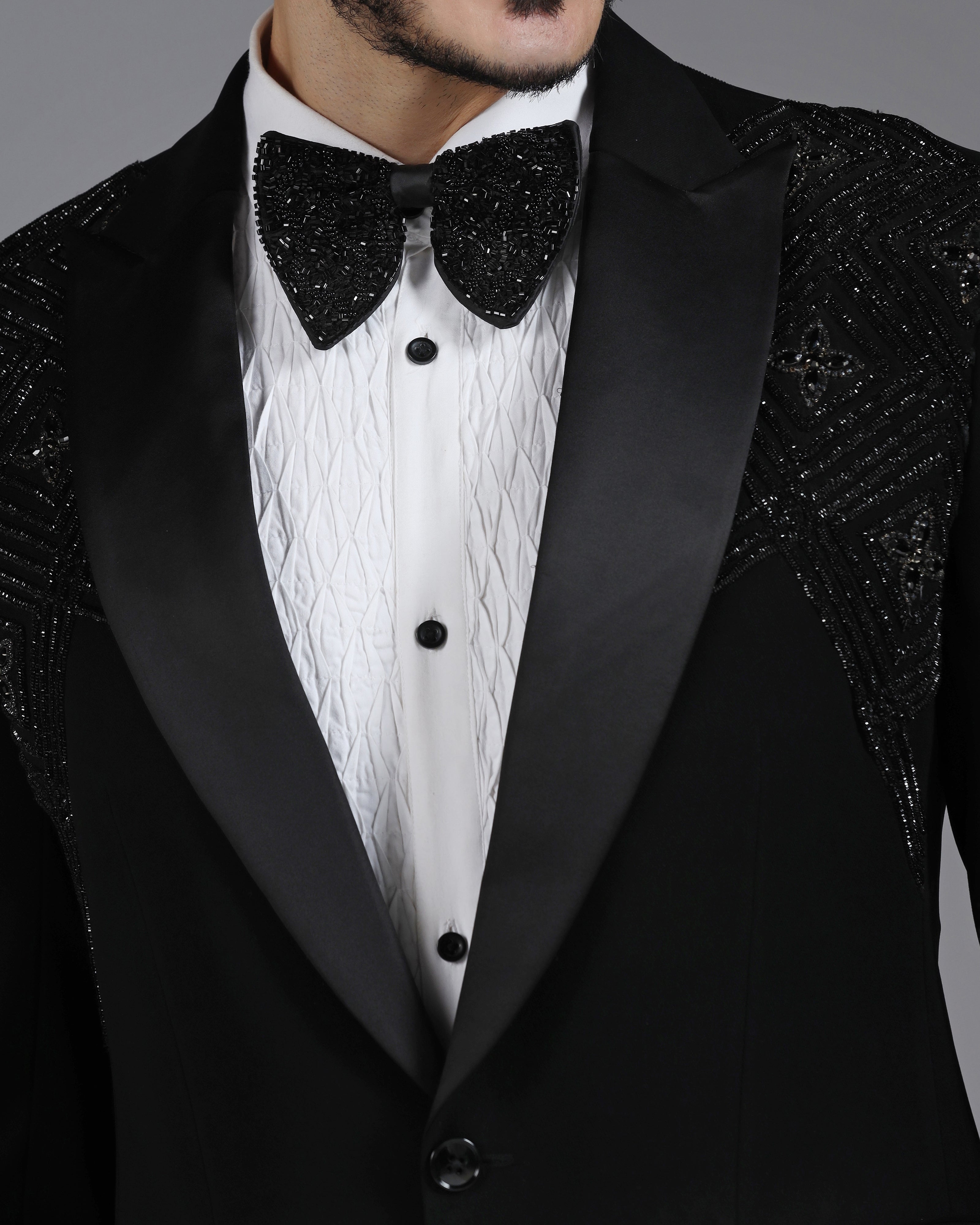 Black Tuxedo with 3D Cutdaana and Crystal Embroidery